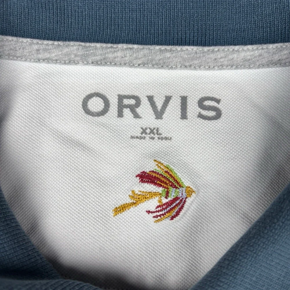 Orvis Polo Shirt Mens XXL Blue Pima Cotton Stretch Embroidered Casual Golf Polo